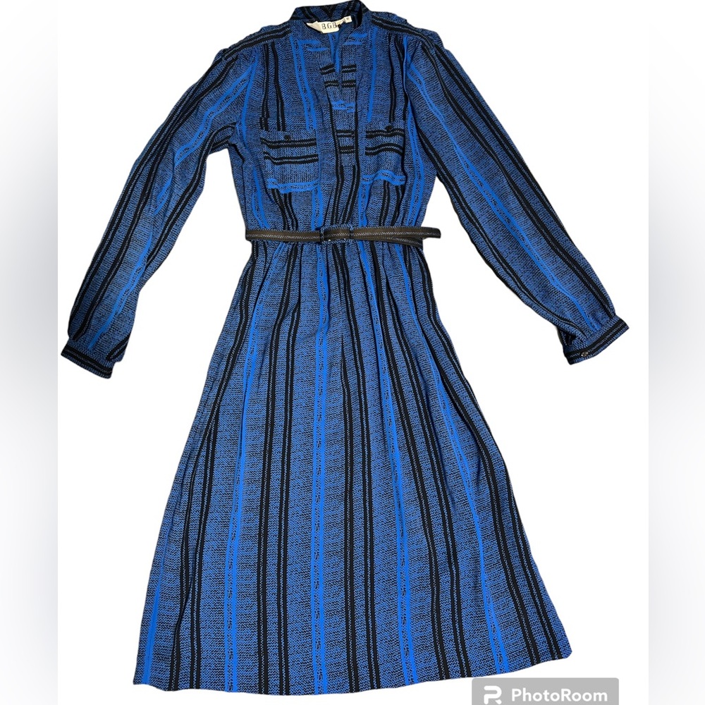 Vintage Blue/Black Striped B.G.B Ltd. Midi Dress Size 10